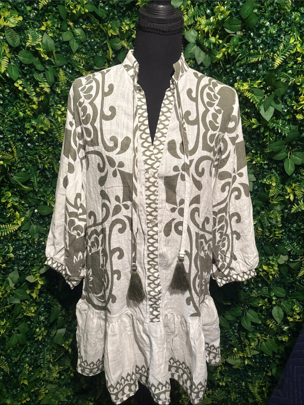 Zara White and Olive Green Printed Tunic